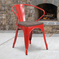 Flash Furniture CH-31270-RED-WD-GG Red Metal Chair with Wood Seat and Arms 